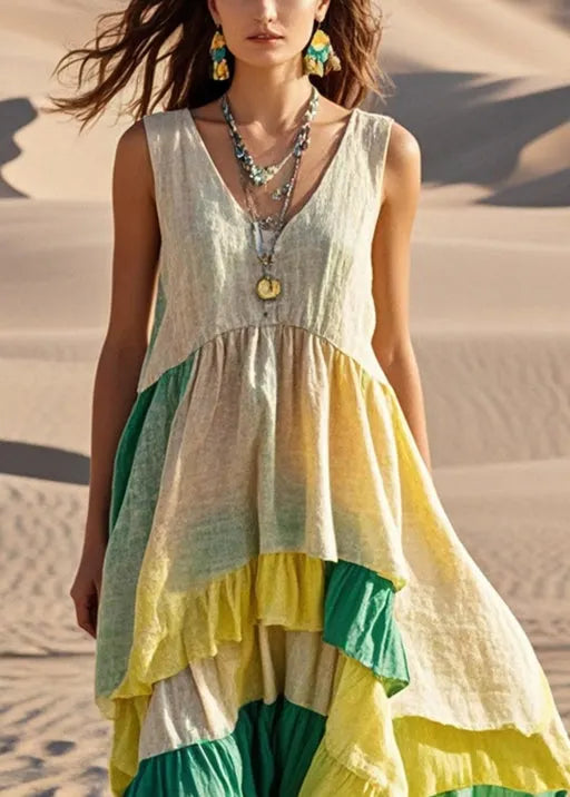 Oversized Patchwork Exra Large Hem Cotton Long Dress Summer