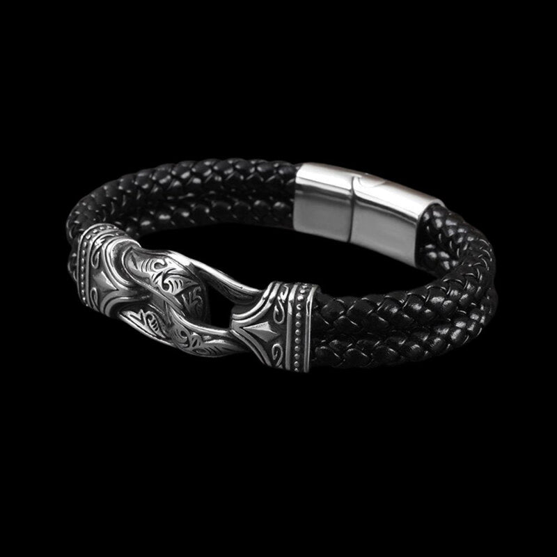 Carved Viking Leather Bracelet