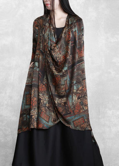 Italian Chocolate Print Draping Dresses