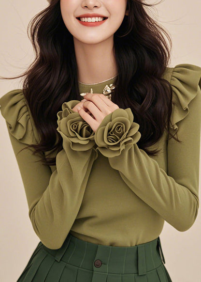 Green O-neck Cotton T Shirts Winter