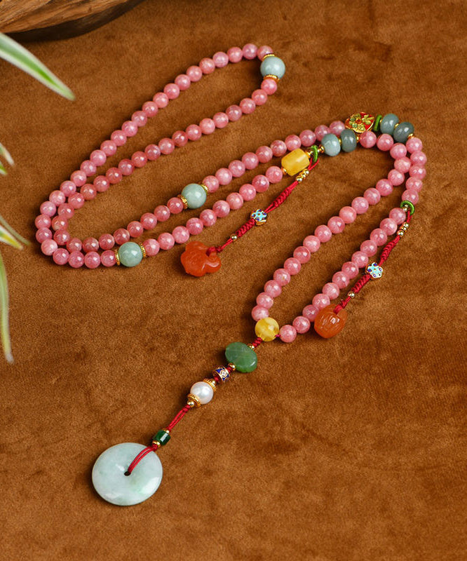 Water Red Jade Pearl Gem Stone Beading Pendant Necklace