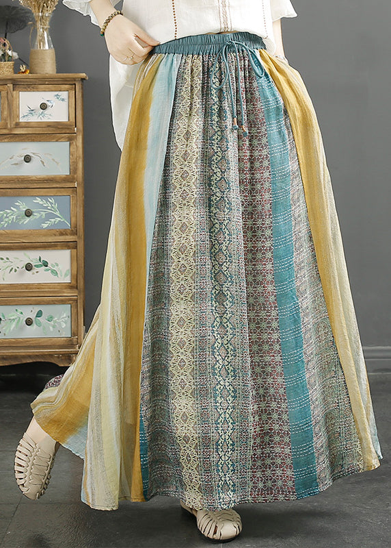 Classy Orange Print Patchwork Linen a Line Skirt Spring