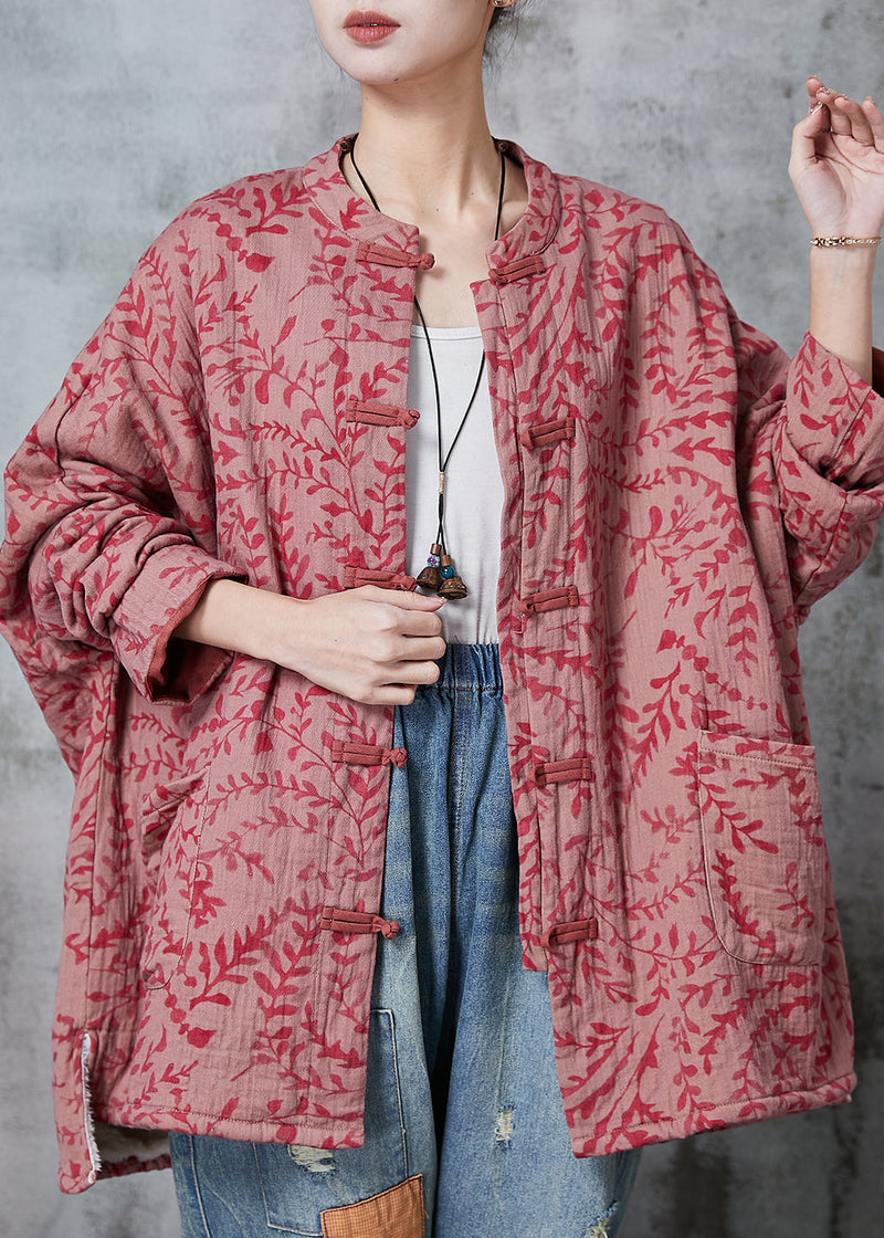 Red Oversized Print Cotton Coat Outwear Fall