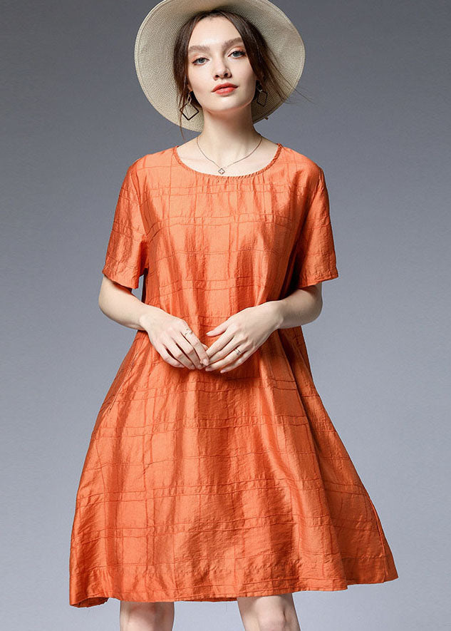 Orange O Neck Silk a Line Dress Summer