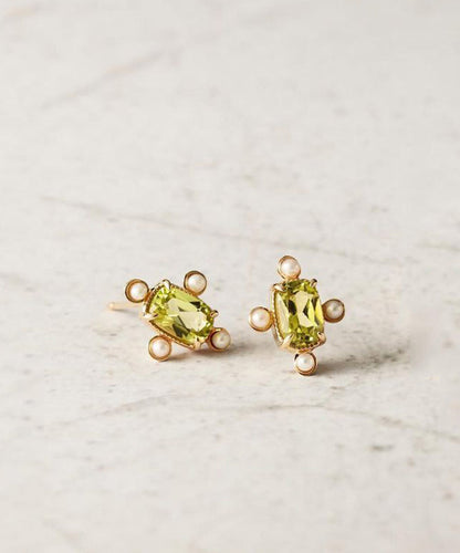 Gold Sterling Silver Overgild Crystal Pearl Stud Earrings