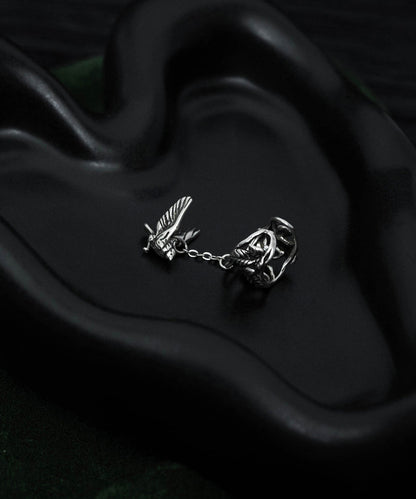 Retro Silk Sterling Silver Flying Bird Hollow Out Tassel Single One Drop Earrings