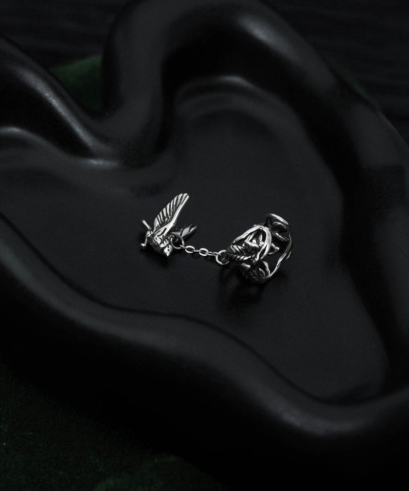 Retro Silk Sterling Silver Flying Bird Hollow Out Tassel Single One Drop Earrings