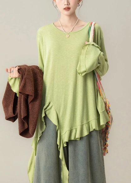 Art Green Asymmetrical T Shirts and Coffee Knit Vest Two Piece Set Flare Sleeve