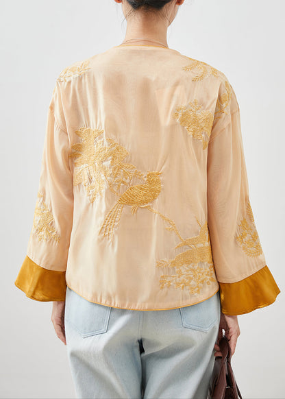 Chinese Style Yellow Embroideried Silk Top Fall
