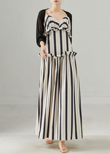 Khaki Ruffled Striped Cotton Sets 2 Pieces Fall