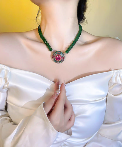 New Green Alloy Inlaid Crystal Beading Pendant Necklace