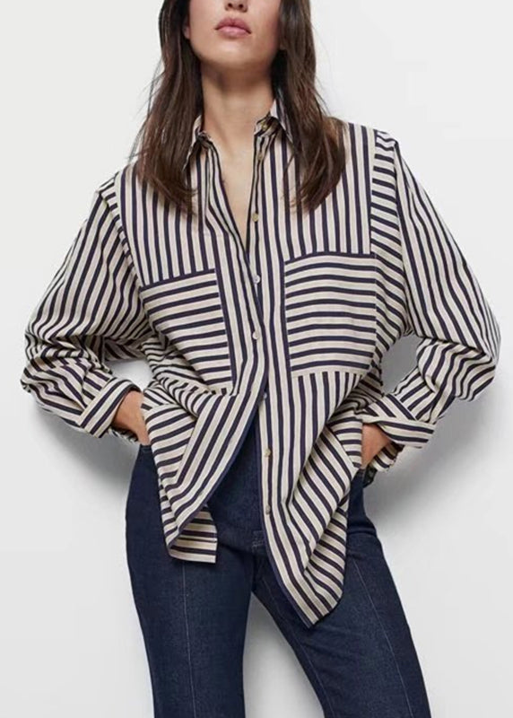 Asymmetrical Striped Patchwork Shirts Spring