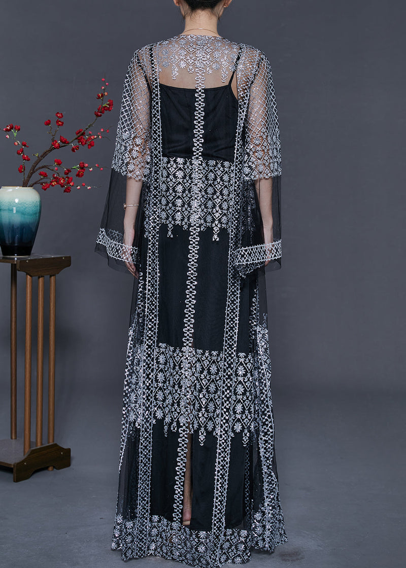 Diy Black Sequins Oversized Tulle Two Pieces Set Summer