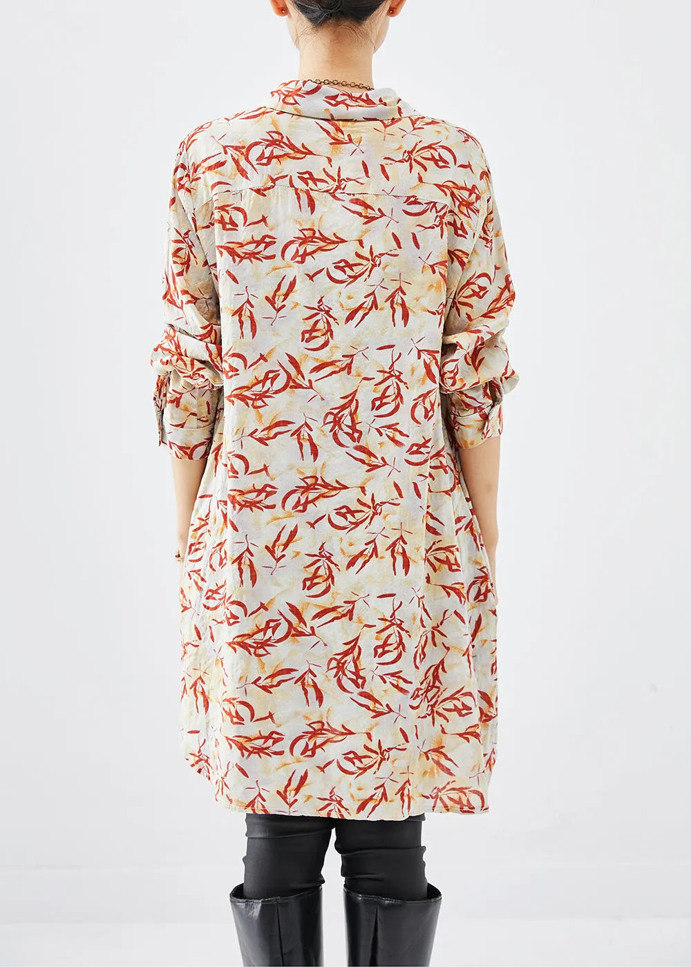 Apricot Print Cotton Shirt Dress Fall