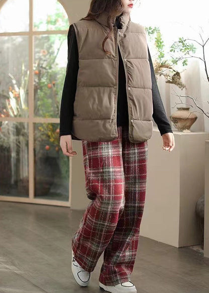 Art Chocolate Stand Collar Warm Fine Cotton Filled Vest