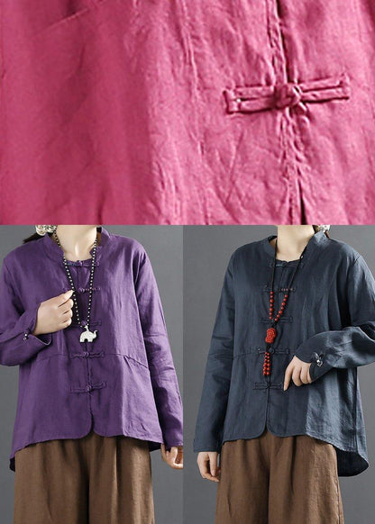 Unique Chinese Button Tops Sleeve Blue Blouse