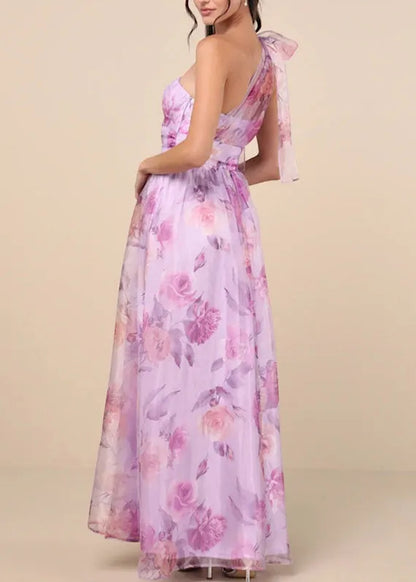 Light Purple Asymmetrical Side Open Chiffon Party Dress Sleeveless
