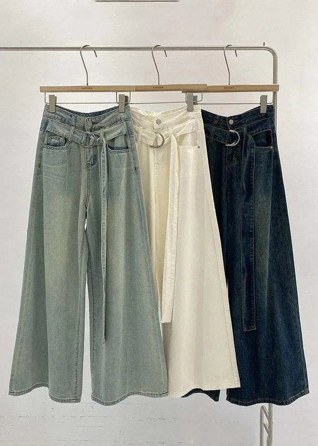 Loose Blue Patchwork High Waist Wide Leg Jeans Spring