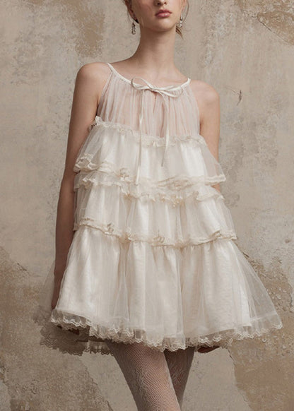 Pink Ruffled Patchwork Tulle Mini Dresses Summer