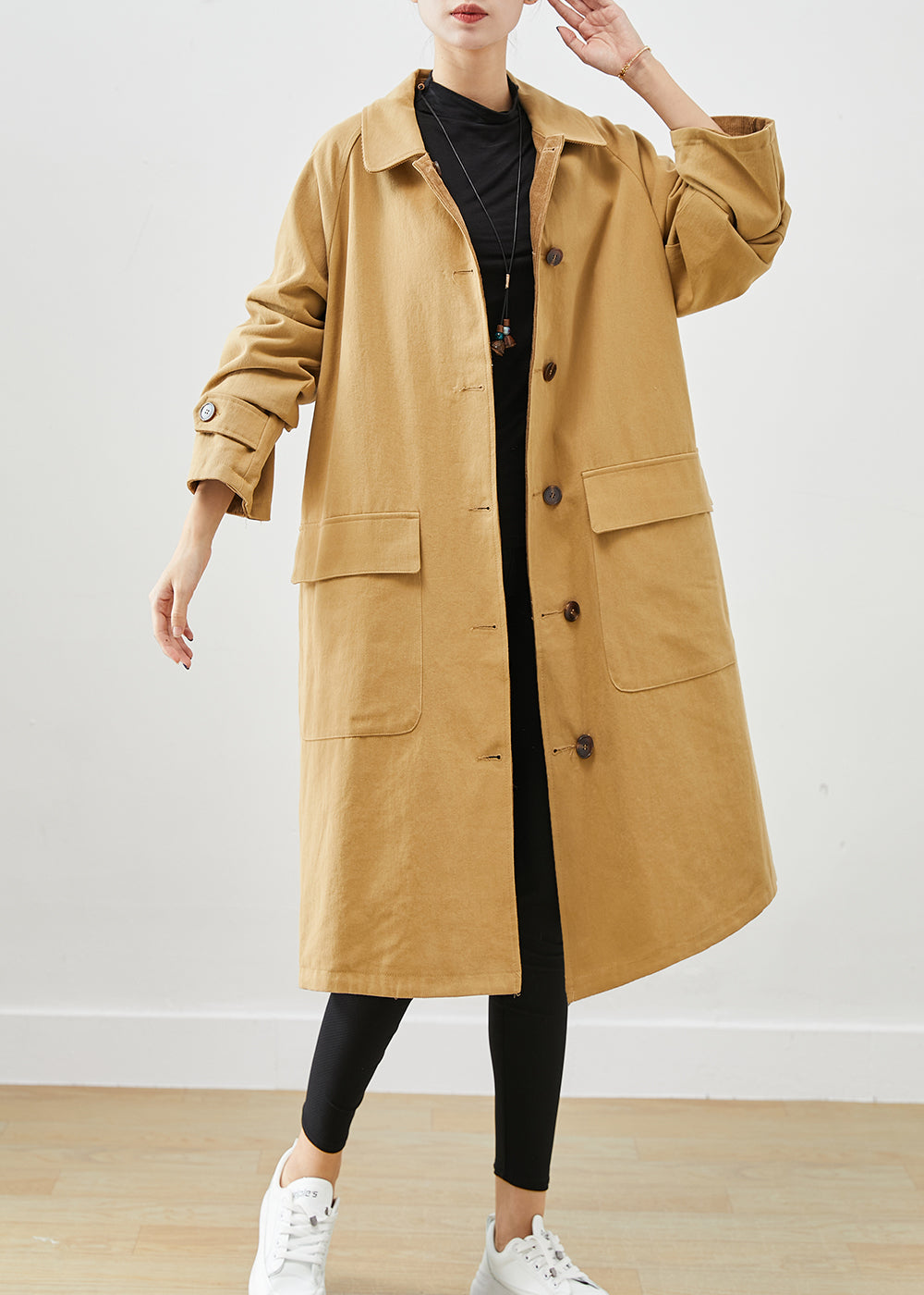 Boutique Coffee Oversized Wear on Both Sides Corduroy Trench Coat Fall