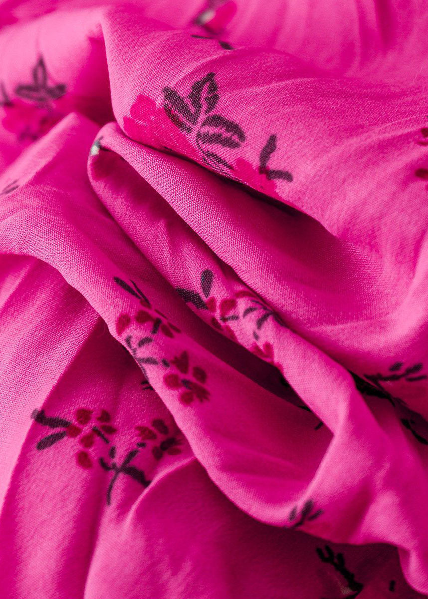 Rose Wrinkled Print Cotton Skirt Summer