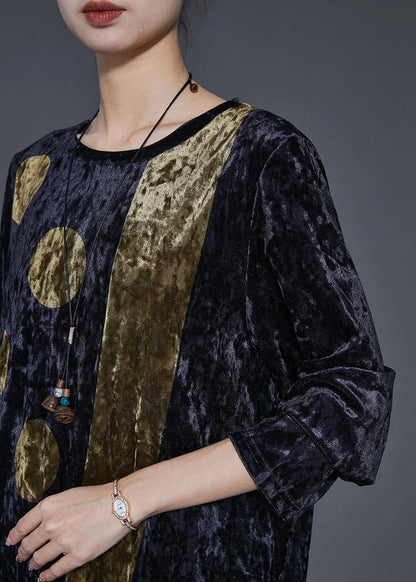 Organic Black Oversized Print Silk Velour Dress Spring