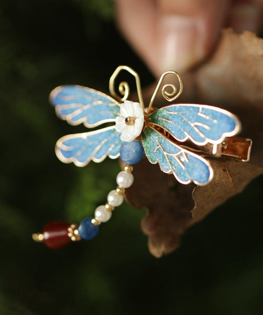 Retro Blue Copper Alloy Pearl Agate Enamel Hairpin