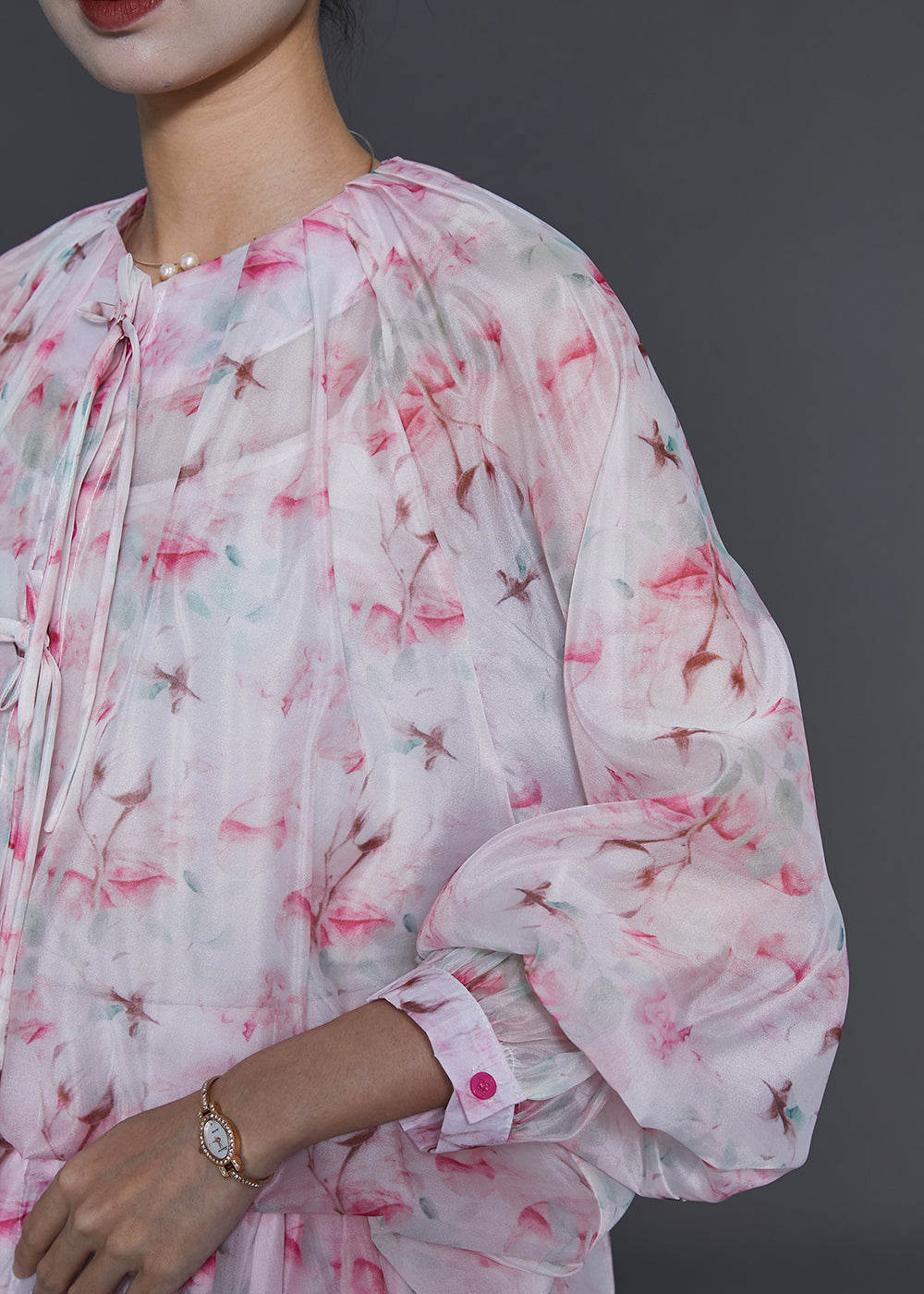 Pink Tasseled Print Chiffon Two Pieces Set Summer