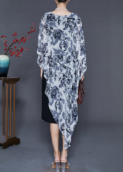 Stylish Grey Asymmetrical Chiffon Tea Dress Summer