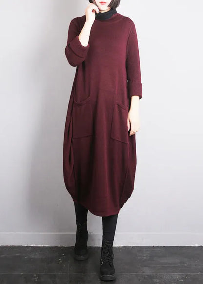Mulberry O-neck Knit Cotton Thread Sweater Dress Fall