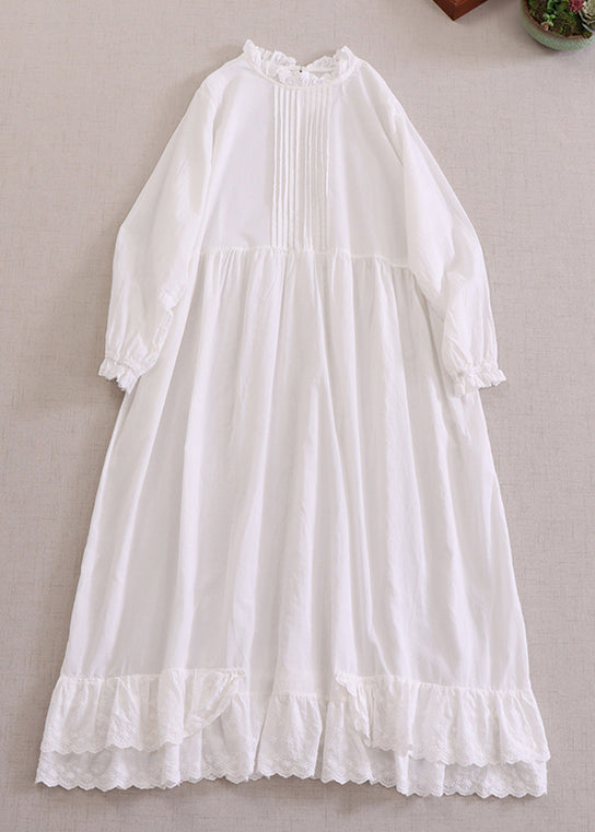New Apricot Ruffled Patchwork Cotton Dress Long Sleeve