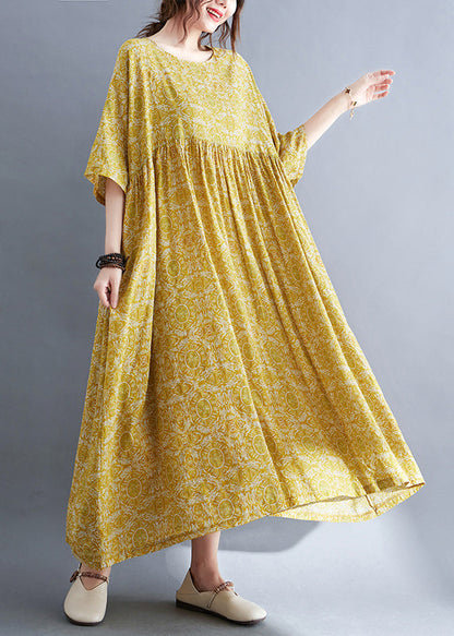 Green O-neck Print Patchwork Vacation Maxi Dresses Summer