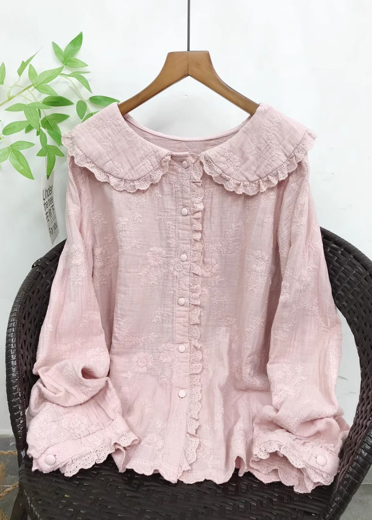 Blue Embroidered Cotton Shirt Top Fall