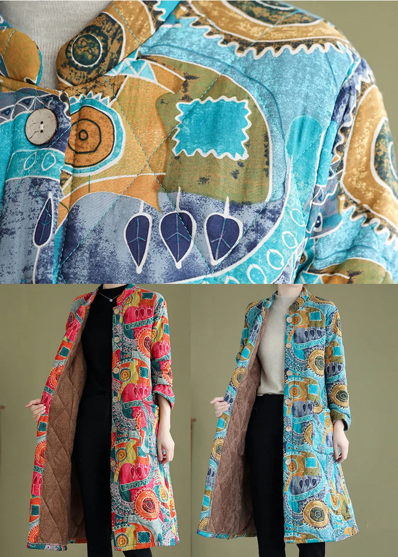 Blue Print Fine Cotton Filled Warm Fleece Witner Coat