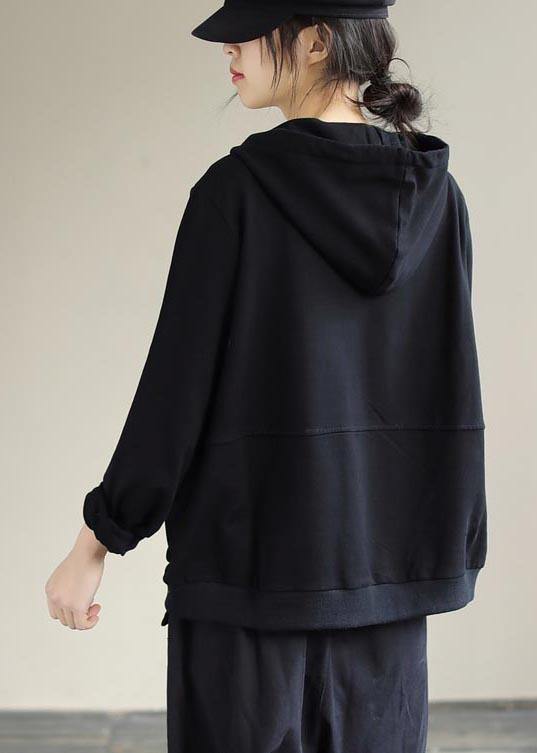 Art Black Top Silhouette Hooded Cinched Baggy Spring Top