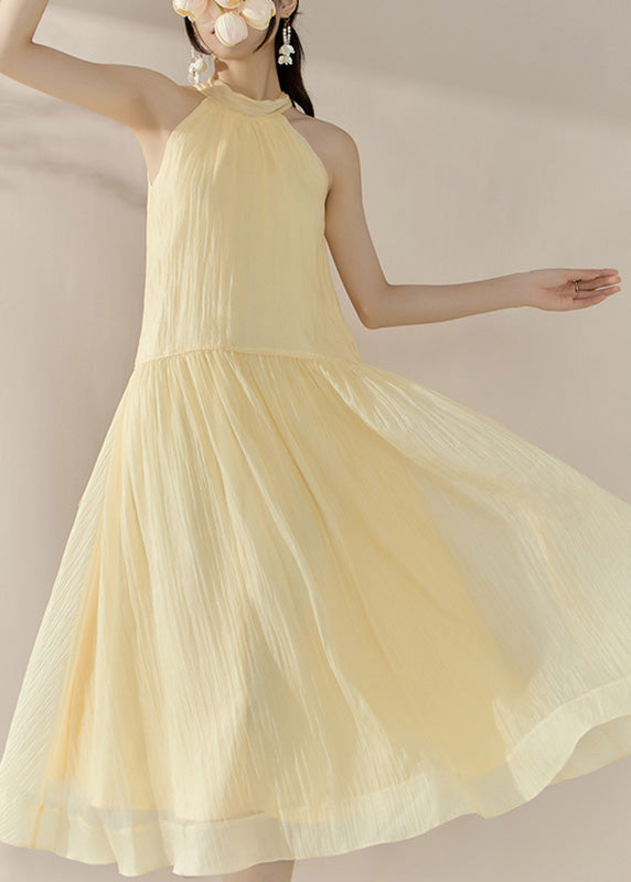 Yellow Halter Cold Shoulder Patchwork Holiday Maxi Dresses Summer