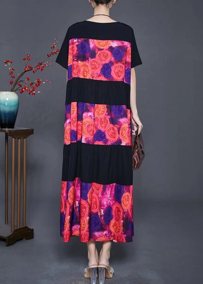 Black Oversized Patchwork Chiffon Maxi Dress Summer