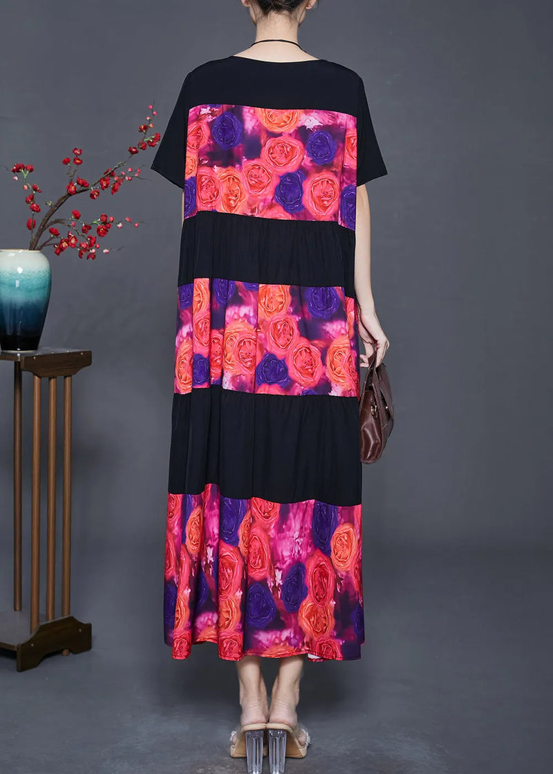 Black Oversized Patchwork Chiffon Maxi Dress Summer