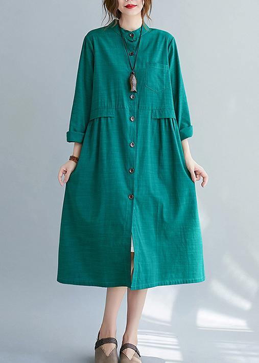 Diy Stand Collar Button Down Spring Quilting Clothes Shirts Green Dresses