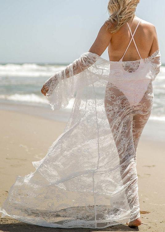 Boutique White Long Sleeve Lace Beach Cardigans Summer
