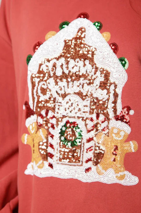 Christmas Candy House Sequin Casual Loose Sweater
