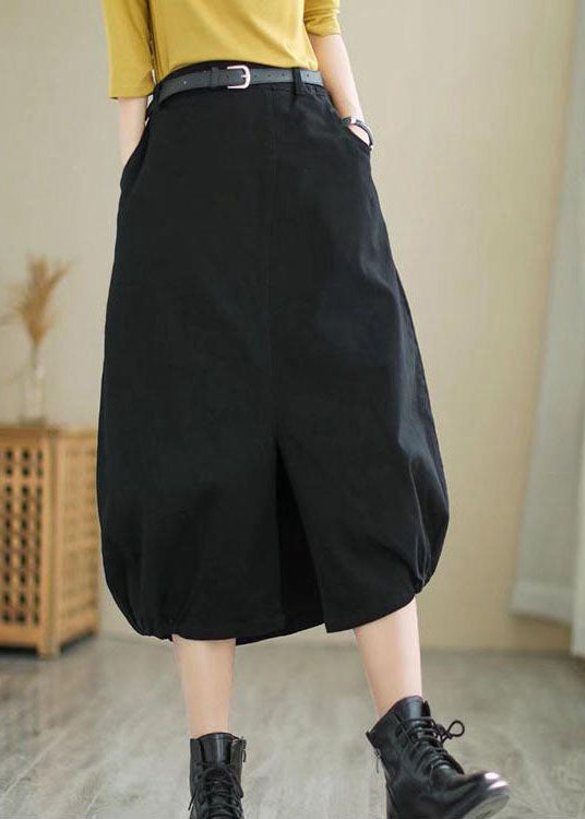 Black Patchwork Wrinkled Cotton Skirts Spring