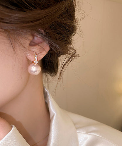 Pink Sterling Silver Overgild Pearl Hoop Earrings