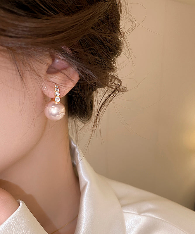 Pink Sterling Silver Overgild Pearl Hoop Earrings