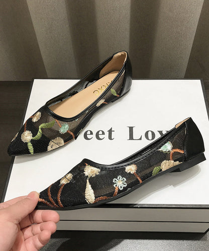 Spring Summer New Chinese Style Embroidery Mesh Flat Shoes