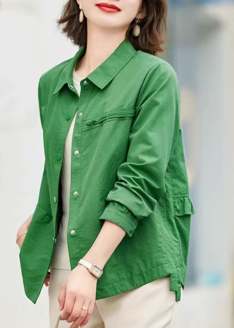 Tea Green Oversized Cotton Shirt Tops Spring