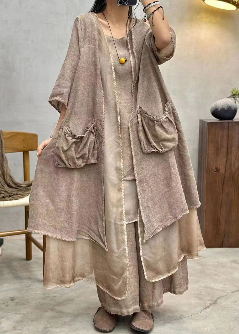 New Coffee Pockets Cotton Cardigan Summer