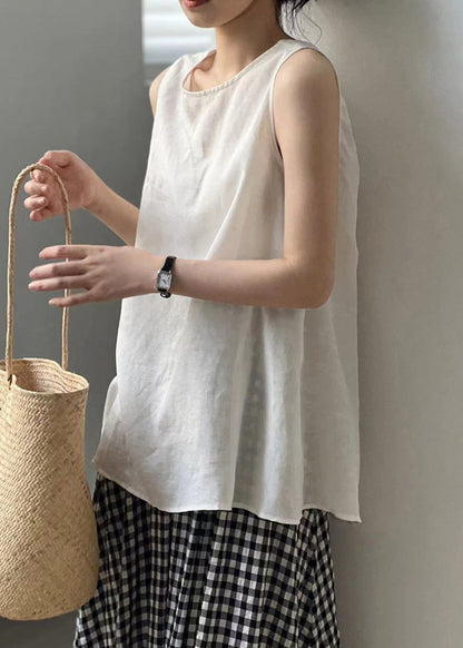 White Cozy Cotton Top O Neck Summer