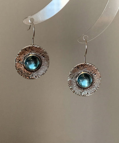 Blue Copper Alloy Gem Stone Hoop Earrings