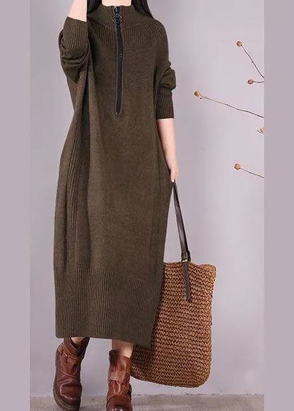 Chocolate Dresses Zippered Pockets Maxi Spring Dress